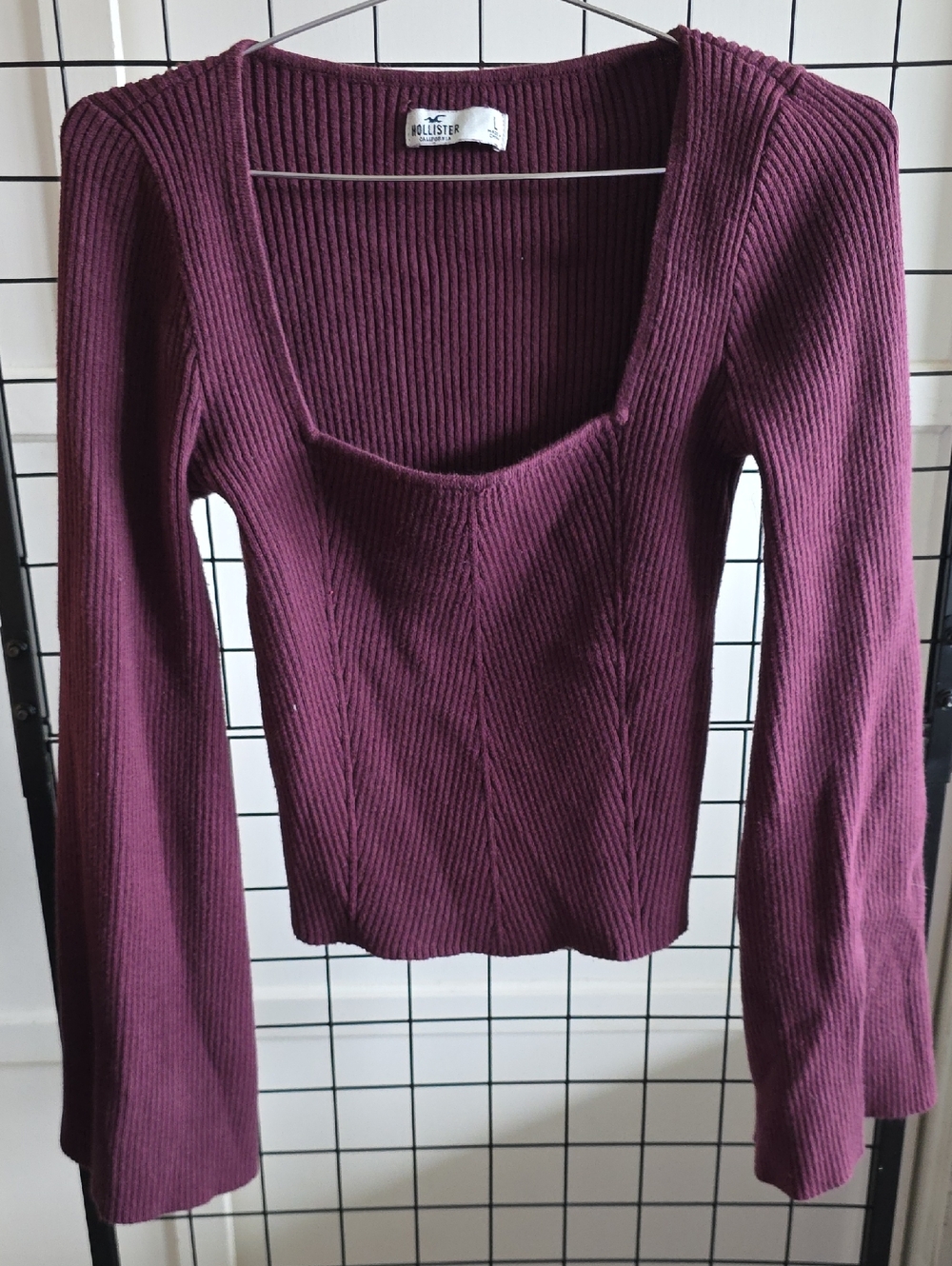 Hollister Square Neck Ribbed Long Sleeve Top - Wine